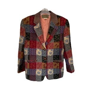 JL Colebrook Blazer Small Wool Blend Patchwork Plaid Floral Jacket Vintage